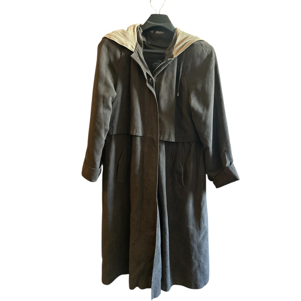 Fleet Street Women's Hooded Trench Coat Water Resistant Lined Size 10P Brown
